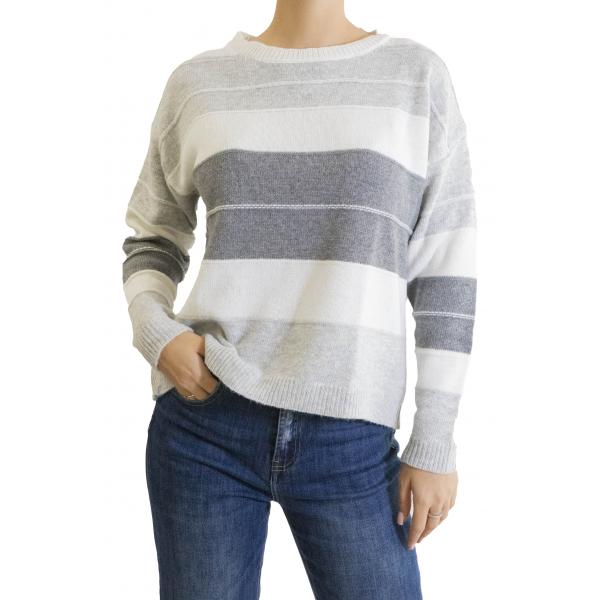 maglia a righe misto cashmere girocollo